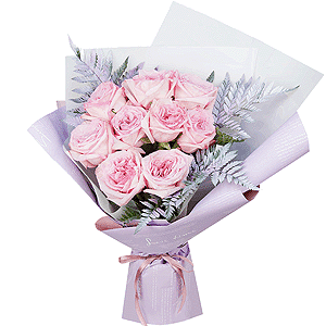 Peony style roses - 13, Fern (1 pc.), Wrapping Paper, Ribbon