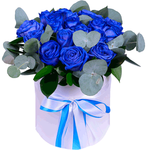 Arrangement of 17 blue roses in a hatbox with delivery Magnitogorsk