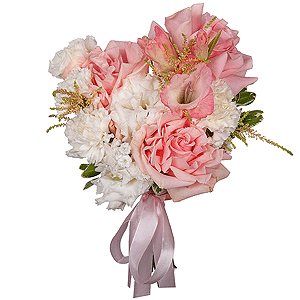 Rose Pink 50 cm Ecuador (Chelo, Hermosa, Novia, Titanik, Engagement, Pink Mondiale) - 7, Pink Gladiolus - 1, lisianthus - 3, Carnation white, cream - 8, Astilbe, Ribbon