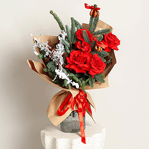Rose Red 50 cm Ecuador - 7, Spruce branches (1pc.), Artificial branch, Decorative element small, Cones (1pc.), Decorative element medium, Wrapping Paper