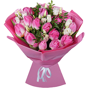 Pink Lisianthus (Eustoma) - 3, Pink tulip - 21, Pistachio, Wrapping Paper