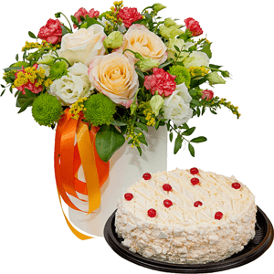Peach blossom with cake with delivery Magnitogorsk