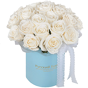 White roses in a hatbox with delivery Magnitogorsk