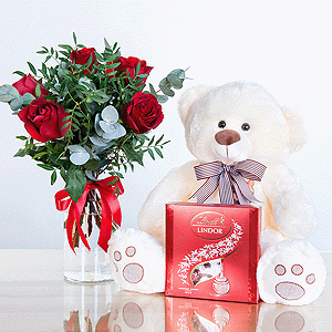 Gift set "Teddy bear, roses and sweets" with delivery Magnitogorsk