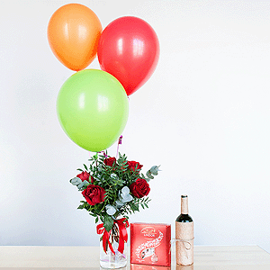 Gift set "Roses, sweets, balloons and non-alcoholic wine" with delivery Magnitogorsk