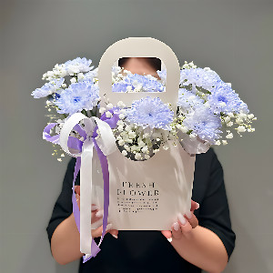 Flower Arrangement "Blue Haze" with Chrysanthemum and Gypsophila with delivery Magnitogorsk