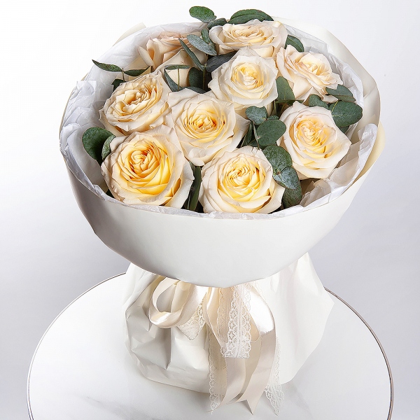 Cream rose Candelaight 50 cm - 11, Eucalyptus, Wrapping Paper