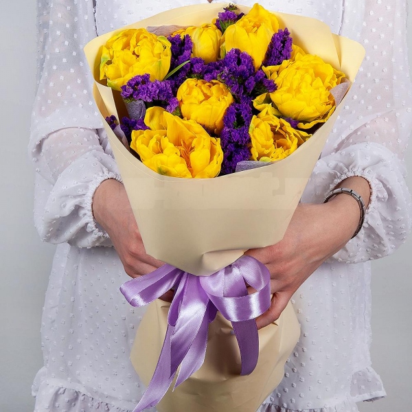 Yellow tulip - 11, Blue Statice, Wrapping Paper