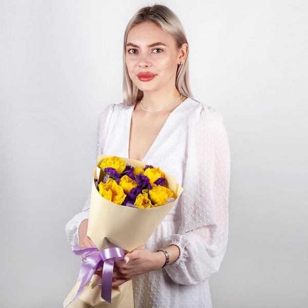 Yellow tulip - 11, Blue Statice, Wrapping Paper